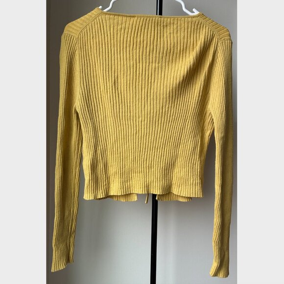 Everlane	Yellow Ribbed Cotton-Wool Open Tie Front Sweater - Size M - Picture 2 of 7